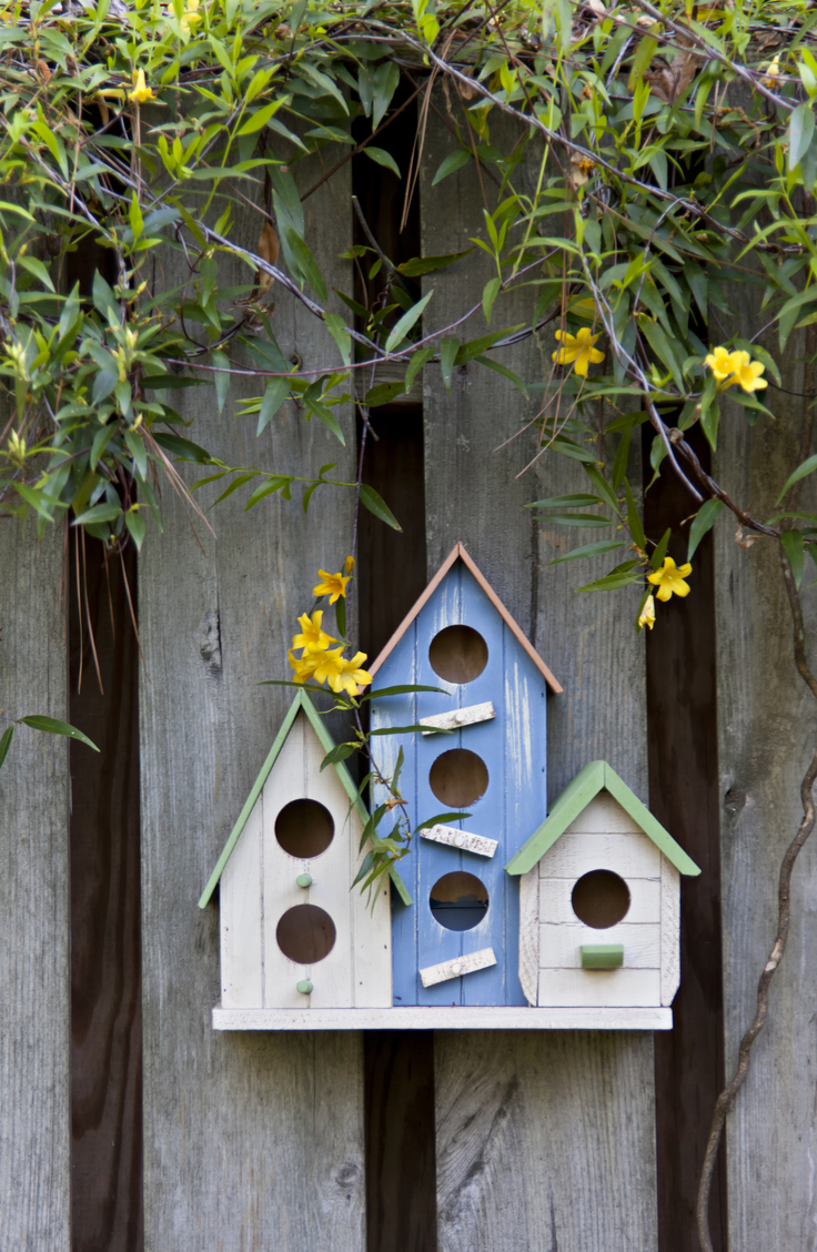 Add colorful birdhouses to the side of your fence for a fun and beautiful arrangement. Here are some quick and easy ways to decorate your garden fence.